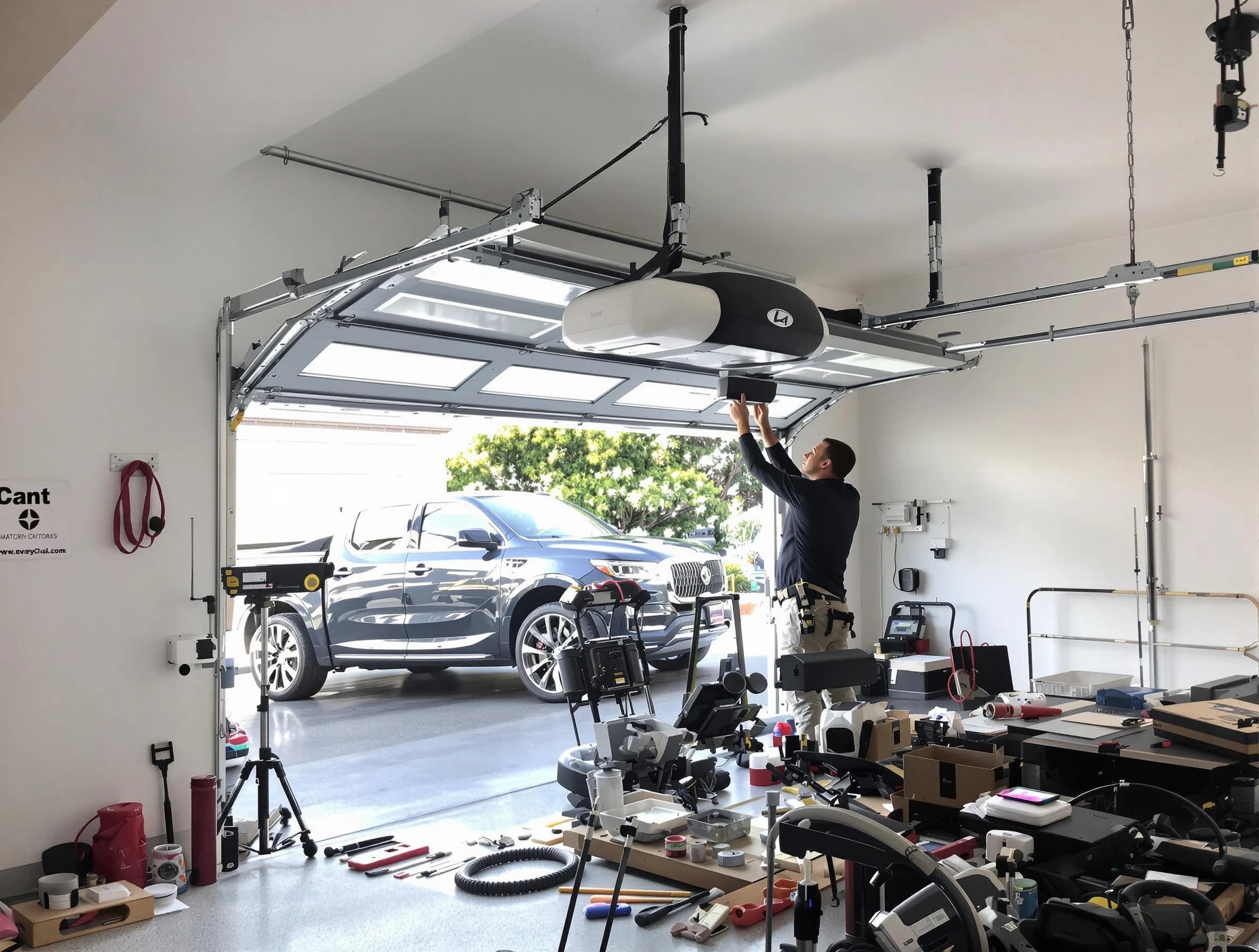 Grayson Garage Door Repair specialist installing smart garage door opener system in Grayson home