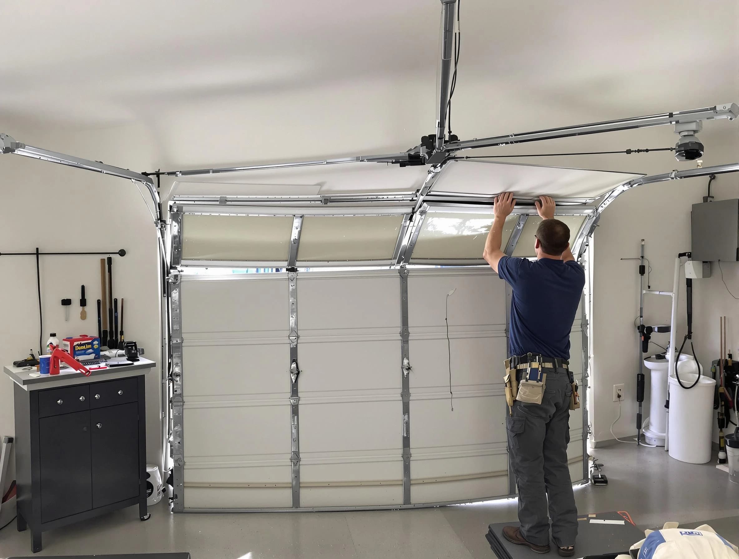 Grayson Garage Door Repair specialist performing precise section replacement on Grayson garage door