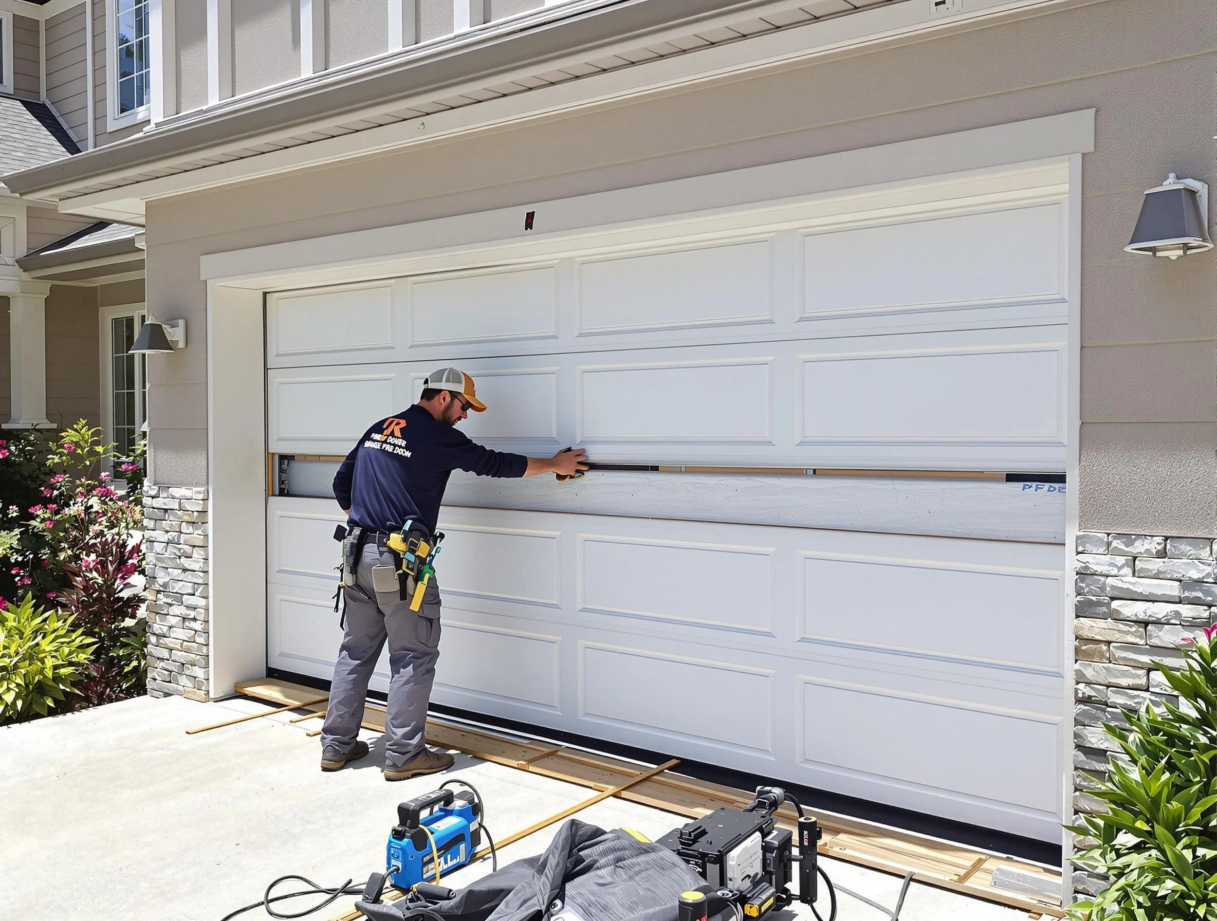 Grayson Garage Door Repair team performing complete garage door replacement at Grayson residence