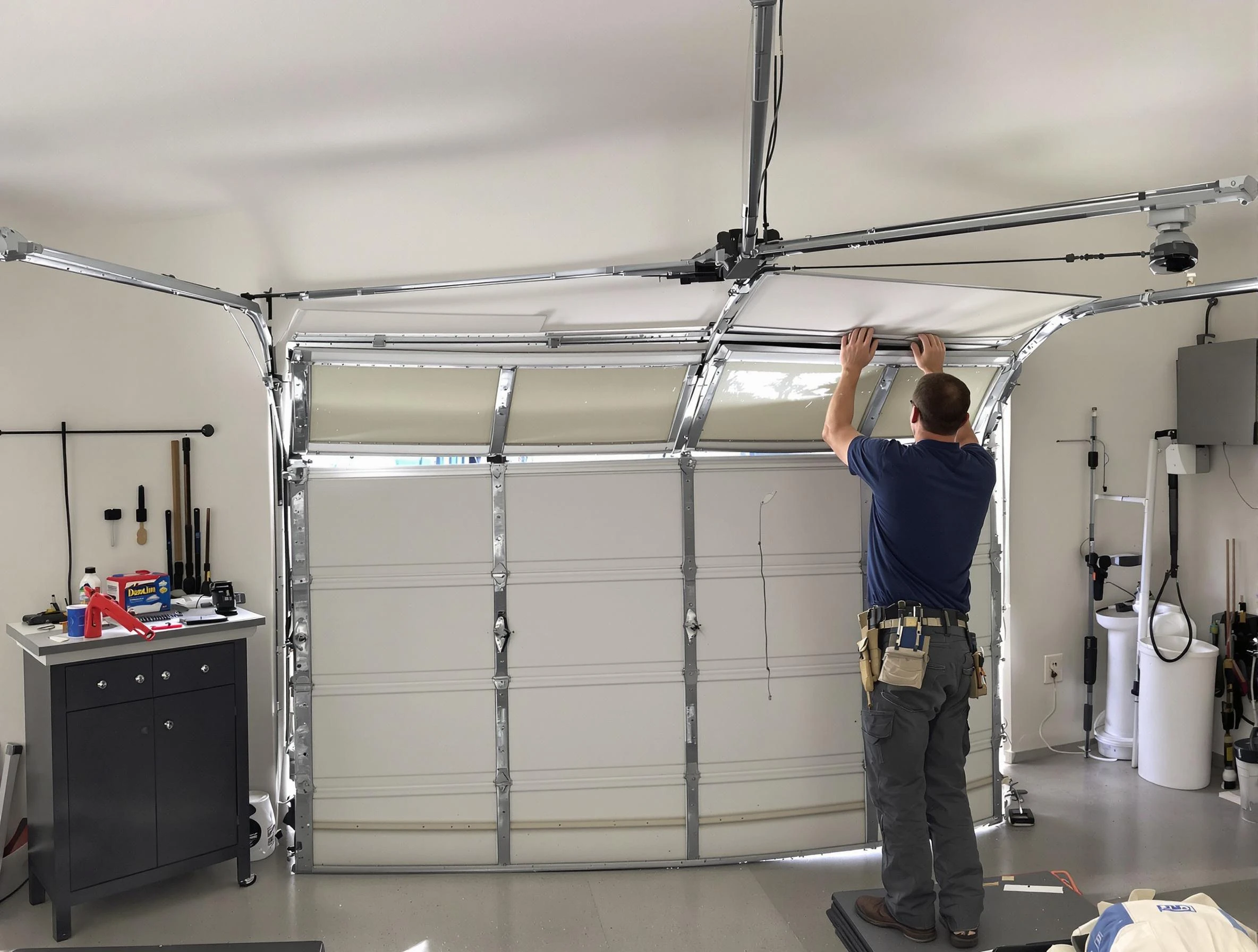 Grayson Garage Door Repair specialist performing precise section replacement on Grayson garage door